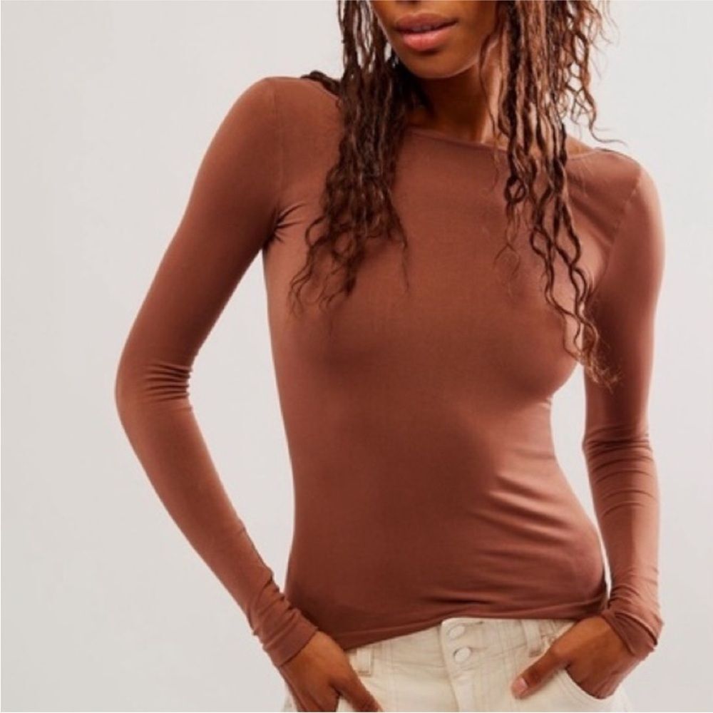 Free People Low Back Seamless Long Sleeve Top Intimately Rose Medium Large NWT